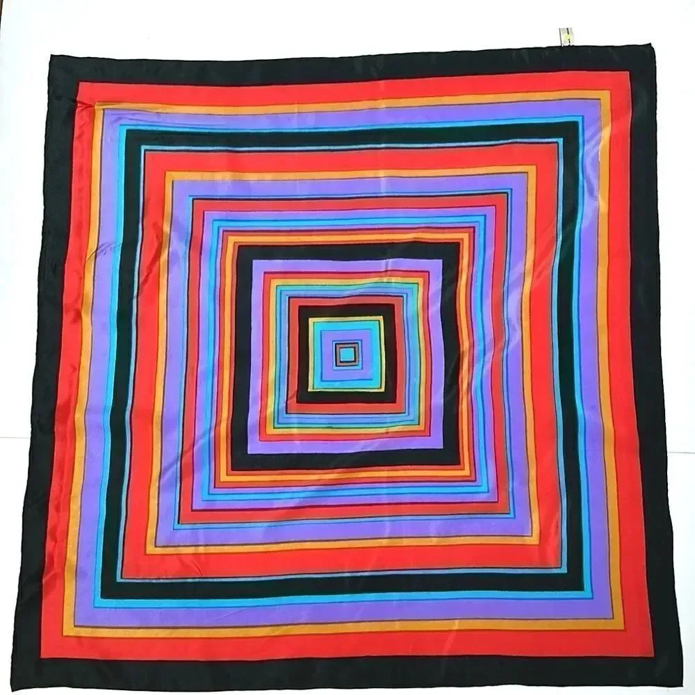 Baar & Beards Silk Square Scarf Colorful Striped Hand Rolled 30x30”